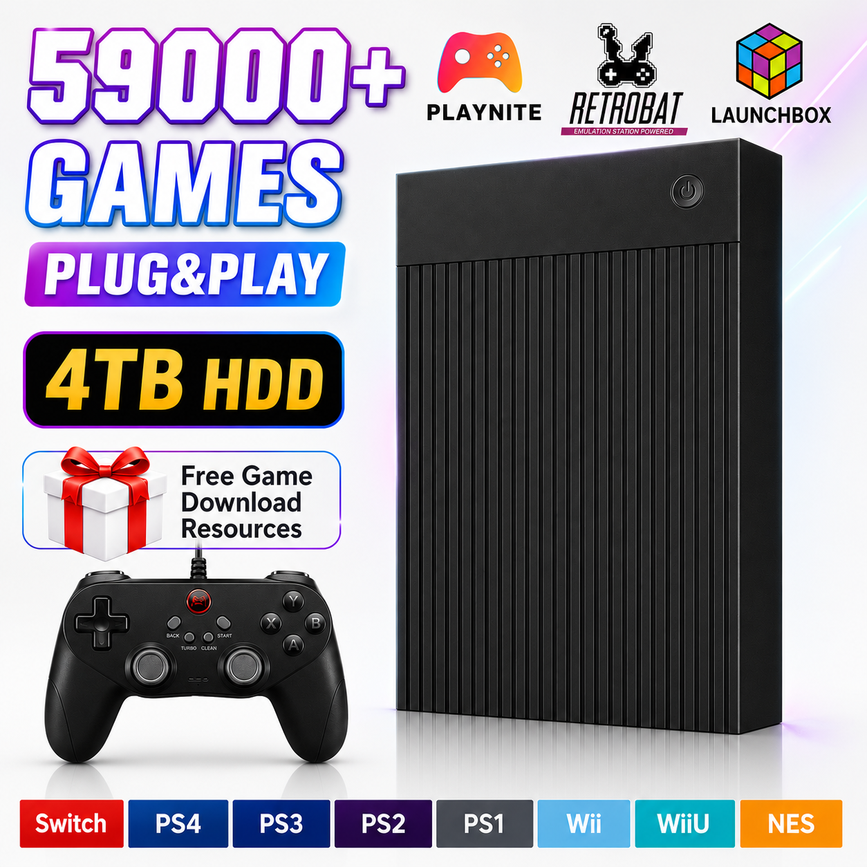Retro Gaming Nintendo - Portable 4TB Gaming HDD with 59000+Retro&3D&AAA